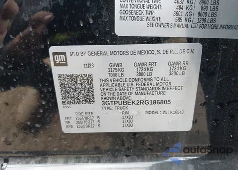 2024 GMC Sierra 1500 4Wd Short Box Sle z USA, uszkodzony, nr VIN 3GTPUBEK2RG186805